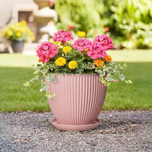 Flower Pot Ceramic, 10 Inch Indoor Planters with Saucer, Pink - Image 5