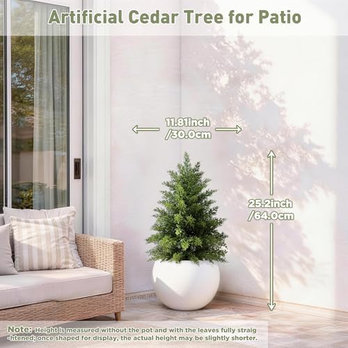 Mavis's Diary 2ft Artificial Cedar Topiary Tree, Set of 1 Realistic Faux Evergreen Shrub Plant in Planter, Indoor Outdoor Fake Cedar Tree for Front Porch, Entryway, Office & Home Decor - Image 6