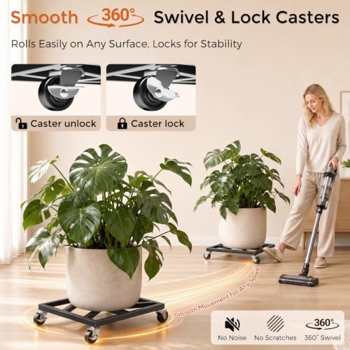 3 Pack 12" Plant Caddy with Wheels, Metal Rolling Plant Stand Heavy Duty 800lbs, Square Plant Dolly with Lockable Caster Wheels for Planter Pots, Heavy Objects, Indoor and Outdoor Use - Image 5
