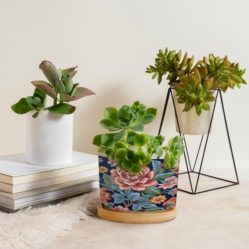 Bright and Chinoiserie Ceramic Planter Coral Peony Floral Snake Plant Live Indoor with Pot with Drainage Holes and Saucers Pot for Succulents Cactus Garden Windowsill - Image 4