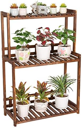Ufine 3 Tier Wood Plant Stand Vertical Plant Display Shelf by Ufine