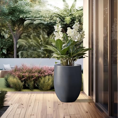 Kante Large Round Bullet Charcoal Concrete Planter 21.7" Tall, Outdoor - Image 5