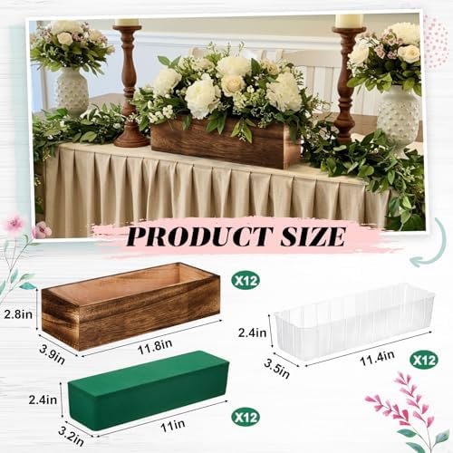 Dandat 12 Set Wood Rectangle Boxes 12x4 Inch Rustic Planter with Liner - Image 2