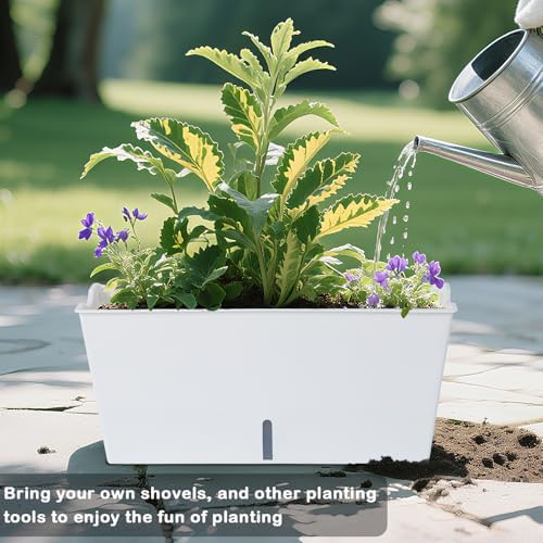 Window Box Planter 6 Pcs, 16.5 Inches Self Watering Rectangle Flower Plant Pots with Drainage Holes Trays, Vegetable Planters for Windowsill Patio Garden Balcony Porch Yard (White) - Image 6