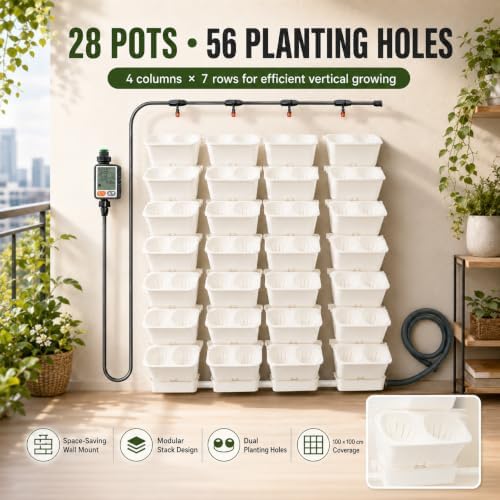 Vertical Wall Planter, 56-Hole Automatic Drip Irrigation Flower Pots, White - Image 3