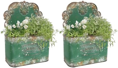 All Chic Set of 2 Metal Hanging Wall Planters Outdoor Indoor Mail Wall Mounted Planter Antique Shabby Chic Wall Decor (Green) by HOME