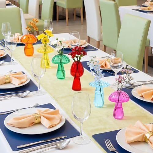 13 Pcs Glass Mushroom Vase Propagation Station with Hydroponic Plant and Artificial Fake Moss 6 Colored Plant Vase Table Centerpiece Decor for Forest Birthday Wedding Party Decoration (Bright Color) - Image 6