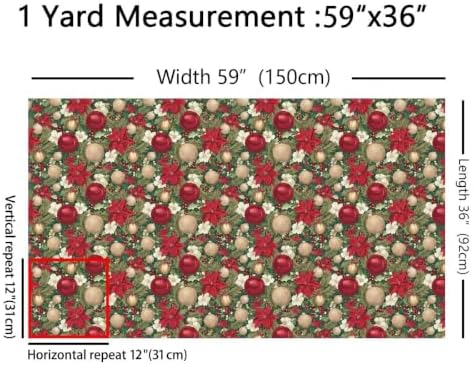 Christmas Tree Fabric By The Yard, Xmas Bells Balls Upholstery Fabric for Chairs, New Year Branches Leaves Decorative Fabric, Indoor Outdoor Fabric, DIY Art Waterproof Fabric, Green Red, 3 Yards - Image 5