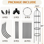 4 Pack Garden Obelisk Trellis for Climbing Plants Outdoor, 6FT Adjustable Metal Plant Support with 3 Decorative Tops, Black Rustproof Trellis for Roses, Tomatoes, Clematis & Vines - Image 4
