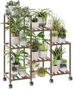Bamworld Plant Stand with Wheels for Indoor Plants Wood Outdoor Tiered Shelf 3 Tire 7 Potted Ladder Plant Holder Table Pot Stand for Window Garden Balcony Patio Living Room (natureDL) by Bamworld