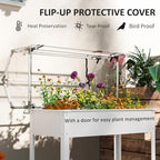 Outsunny Raised Garden Bed with Flip-Up Cover, 39.4"x18.9"x48.8", White - Image 3