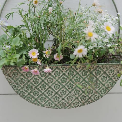 2-Piece Green Metal Planter Wall Hanging Baskets Decor Half-Moon Wall Mount Planter Set for Shabby Chic Farmhouse Outdoor Indoor Wall Decor - Image 5
