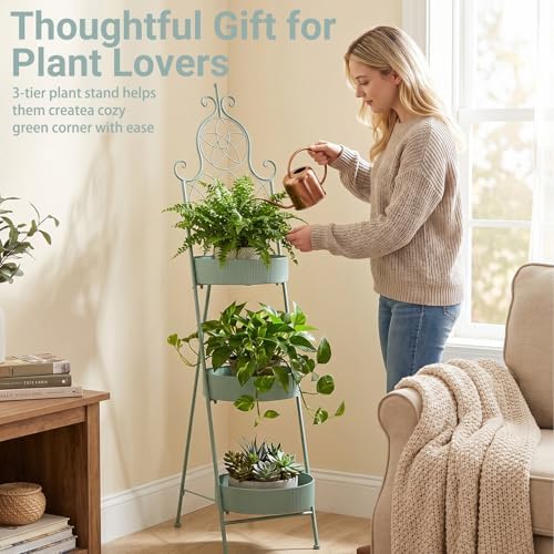 Metal 3-Tier Ladder Corner Plant Stand Green Flower Pot Rack - Image 4