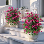 Artificial Flowers Artificial Petunias for Outdoors 2PCS Artificial Hanging Plants Outdoors Silk Flowers with Stems Outdoor Flowers Uv Resistant for Porch Terrace Decor，Rose Red，Without Pot - Image 4