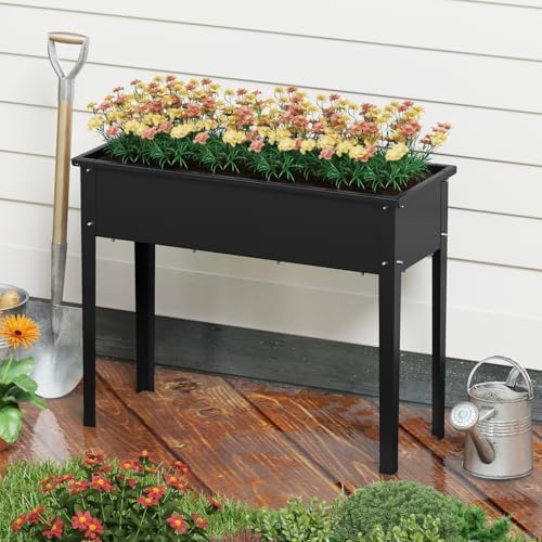 GIANTEX Metal Raised Garden Bed with Legs, Elevated Planter Box with Drainage Holes for Vegetable Fruit Flower Herb, Outdoor Standing Gardening Box for Balcony Backyard Patio Porch (40”x16”x32”) - Image 2