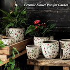 Reto Rustic Ceramic Flower Pots for Garden Plants and Succulents,Distressed Cracked Glazed Planters with Drainage Holes Tuscan Flower Pots for Outdoor,Redl,with Hole - Image 7