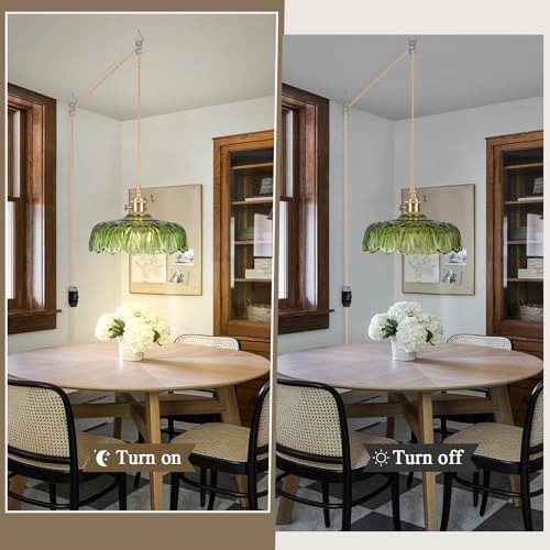 Plug in Pendant Light Fixtures,Green Glass Lampshade Pendant Lighting 9.4in E26 Hanging Light Fixture for Kitchen Island, Bedroom, Dining Room, Living Room - Image 3