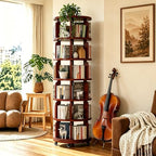 6 Tier 360° Rotating Solid Wood Bookshelf with Wheels by Azlafu