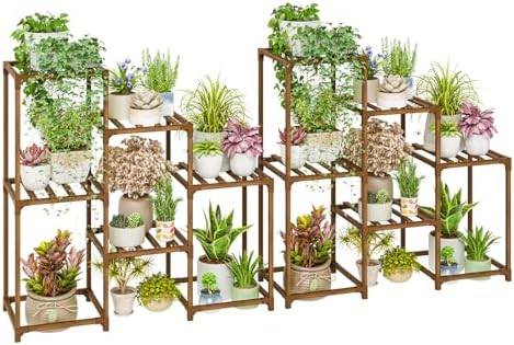 Bamworld 2 Sets of Package Plant Stands Indoor Wood Plant Shelf Outdoor by Bamworld