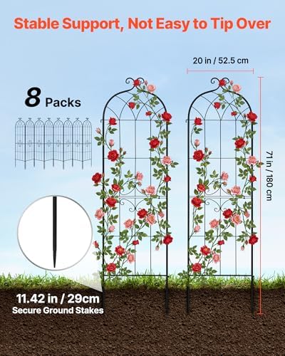 VEVOR Garden Trellis, 71 x 20 inch Rose Trellis, 8 Packs Garden Flower Rose Trellises with Powder-Coated Finish & Convenient Locking Design, Plant Support Trellises for Flowers, Vegetables, Roses - Image 2