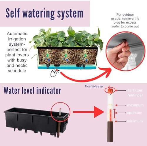 LaLaGreen Wall Planters for Outdoor (2 Pack, 14 Inch) Black Self Watering System Hanging Plant Box Flower Pot, Rectangular Wall Mount Indoor Vertical Living Garden Decoration Window Sill Herb Trendy - Image 4