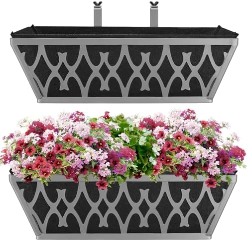 4 Pack 16 Inch Window Boxes Planters Railing Planter Box with Adjustable Brackets & Non-Woven Fabric Plant Grow Bags Deck Railing Planter Boxes Balcony Hanging Flower Box for Outdoor Plants - Image 6