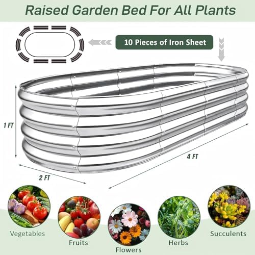 Garden Raised Garden Bed Kits, 4×2×1 FT Metal Raised Planter Bed for Vegetables Flowers Ground Planter Box-Modern, Metal Planter Box for Vegetables, Flowers, Herbs, 2 Pack, Classic Silver - Image 3