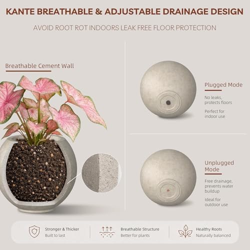 Kante Small Round Sphere Weathered Concrete Planter 11" Dia, Outdoor - Image 3