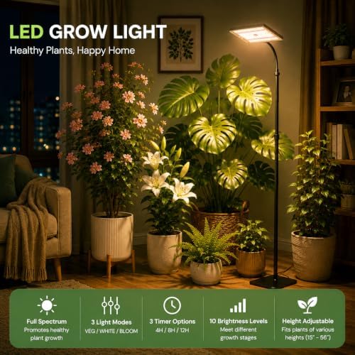 25W LED Grow Lights for Indoor Plants with Stand for Floor and Tabletop - Image 2