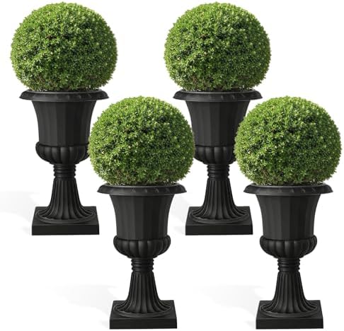 4 Pcs 19.7" Tall Plastic Urn Planter for Outdoor Plants, Round Classic Flower Pot, Traditional Large Plant Pot for Garden, Patio, Front Porch, Entryway, Walkway, Wedding Decoration Black 4pcs by sxvbdway
