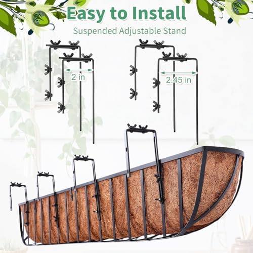 Tessco for you 4 Pack 48 Inch Window Baskets with Coconut Liner 4 Adjustable Flower Brackets Window Deck Planters Boxes Railing Planter Metal Hanging Flower Planter for Indoor Outdoor Lawn - Image 3
