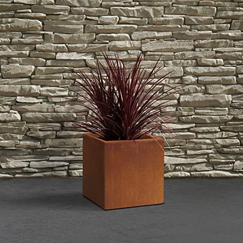 Kante 16 Inch Square Concrete Planter for Outdoor Indoor Home Patio Garden, Large Plant Pot with Drainage Hole and Rubber Plug, Faux Weathering Steel - Image 6