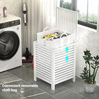 Homykic Bamboo Ladder Shelf and Bamboo Laundry Hamper Bundle, White - Image 7