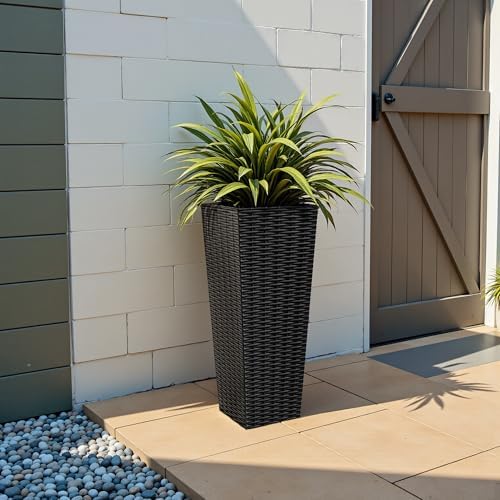 JUMMICO 23.5" Front Porch Resin Rattan Tall Planters 2 Pack, Inner Tray - Image 6