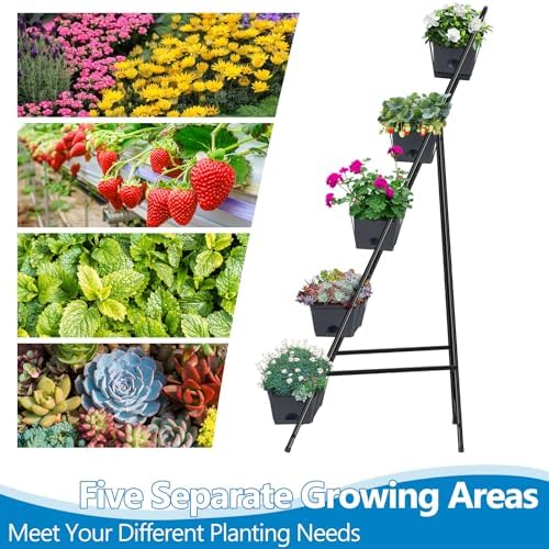 Raised Garden Bed 5 Tier Vertical Planter Standing Herb Garden Elevated Box With Drainage Holes Tall Planters for Outdoor Plants Vegetables Flowers Grey - Image 4