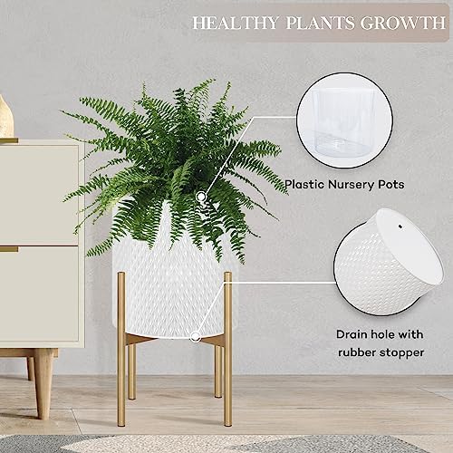 Oakrain Set of 2 Modern Planters with Stand for Indoor Outdoor Plants - Image 4