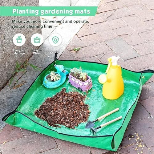 2 PCS Waterproof Gardening Planting Mat, Succulent Repotting Transplanting for Garden Plant Flower Pot Potting Plants Pad(PVC Green 60x60CM) - Image 5