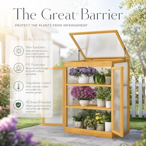 LAZZO Wooden Cold Frame Greenhouses for Outdoors, 2-Tier Garden Cabinet - Image 4