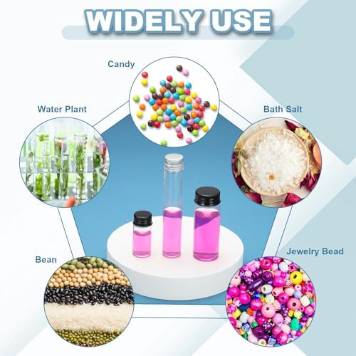 PATIKIL 80ml Test Tubes with Caps, 24Pcs 30x150mm Glass Clear Flat Bottom Test Tube Containers with Plastic Cap for Bead Party Candy Bath Salt Storage Scientific Experiment Plant(Silver) - Image 6