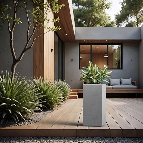 Kante Pale Gray Concrete Planter 23.6" Tall All-Weather Square Accent Pot - Image 3
