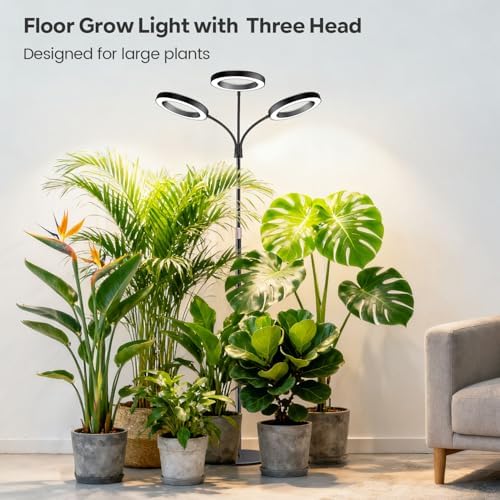 Garpsen Floor Grow Light, 3 Head Full Spectrum with Base, for Large Plants - Image 2