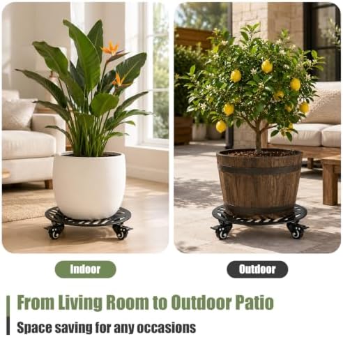 1-Pack Extra-large Metal Plant Caddy with Wheels 16 Inch Heavy-duty Rolling Plant Stand with Casters Wheeled Flower Pot Mover Roller Rust-proof Iron Planter Dolly Coaster for Indoor Outdoor Use, Black - Image 6