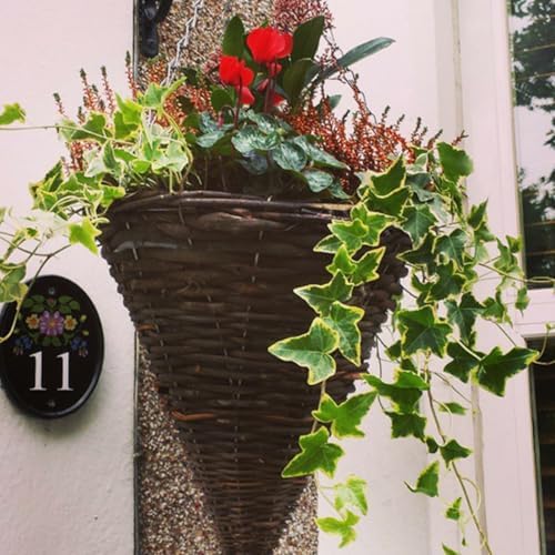 Hanging Basket Planters,2pcs Hanging Weaving Flower Basket with Chain Hook, Slate Cone Rattan Hanging Basket.Outdoor Rattan Vertical Planter Basket for Garden, Balcony, Courtyard,30x35cm - Image 2