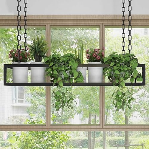 Ceiling Hanging Plant Shelf, Indoor Outdoor Flower Pot Stand, Floating Suspended Shelving Iron Frame for Bar Flower Shop Balcony Cafe Decoration(120x25x15cm) by Unknown