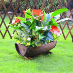 Kisangel Wooden Half Barrel Planter Large Garden Planter Pot for Indoor Outdoor Plants with Drainage 37x23.5x12.5cm - Image 6