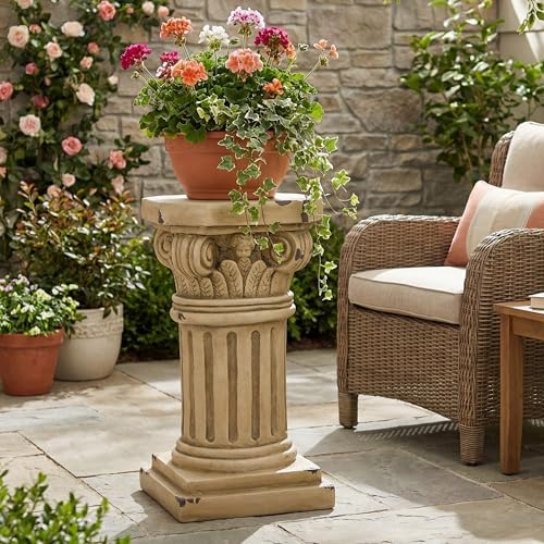 Merax 18.50" H Ionic Pedestal Plant Stand, MGO Decorative Pedestal Side Table for Indoor Outdoor Entryway Garden Home, Antique Yellow, No Assembly Needed by Merax