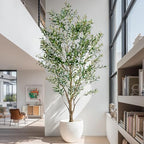 8FT Artificial Olive Tree with Realistic Leaves & Natural Trunk, Faux Silk Olive Plant in White Planter, Tall Fake Tree for Modern Home Office Living Room Entryway Corner Decor, Maintenance Free by BringNatureToYourHome%EF%BC%81