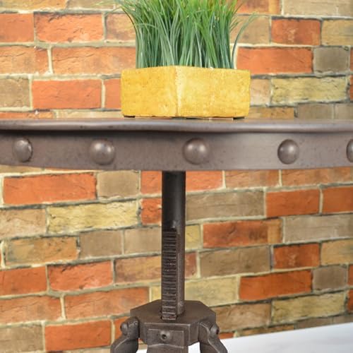 Carolina Chair & Table Adjustable Hand Crank 18" Wooden Top Rustic Side Table - Cast Iron Base Round Accent Table for Farmhouse, Living Room, or Bedroom (Industruial) - Image 5
