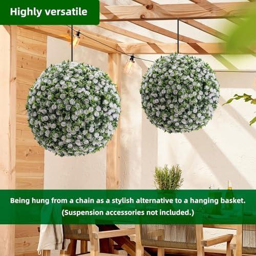 21.6 Inch Artificial Hanging Topiary Balls Set of 2, Faux Flower Balls for Garden Patio Wedding Valentine's Day Decor, Outdoor Indoor Hanging Decorations for Porch Front Door Party, White - Image 4