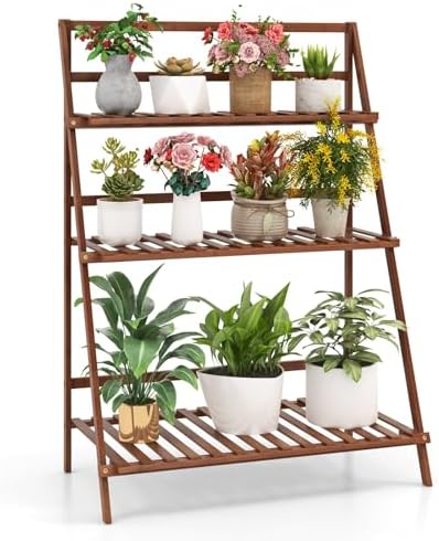 Casart Foldable Bamboo Ladder Shelf, Multifunctional Storage Rack, Plant and Flower Display Stand for Home and Office by Unknown